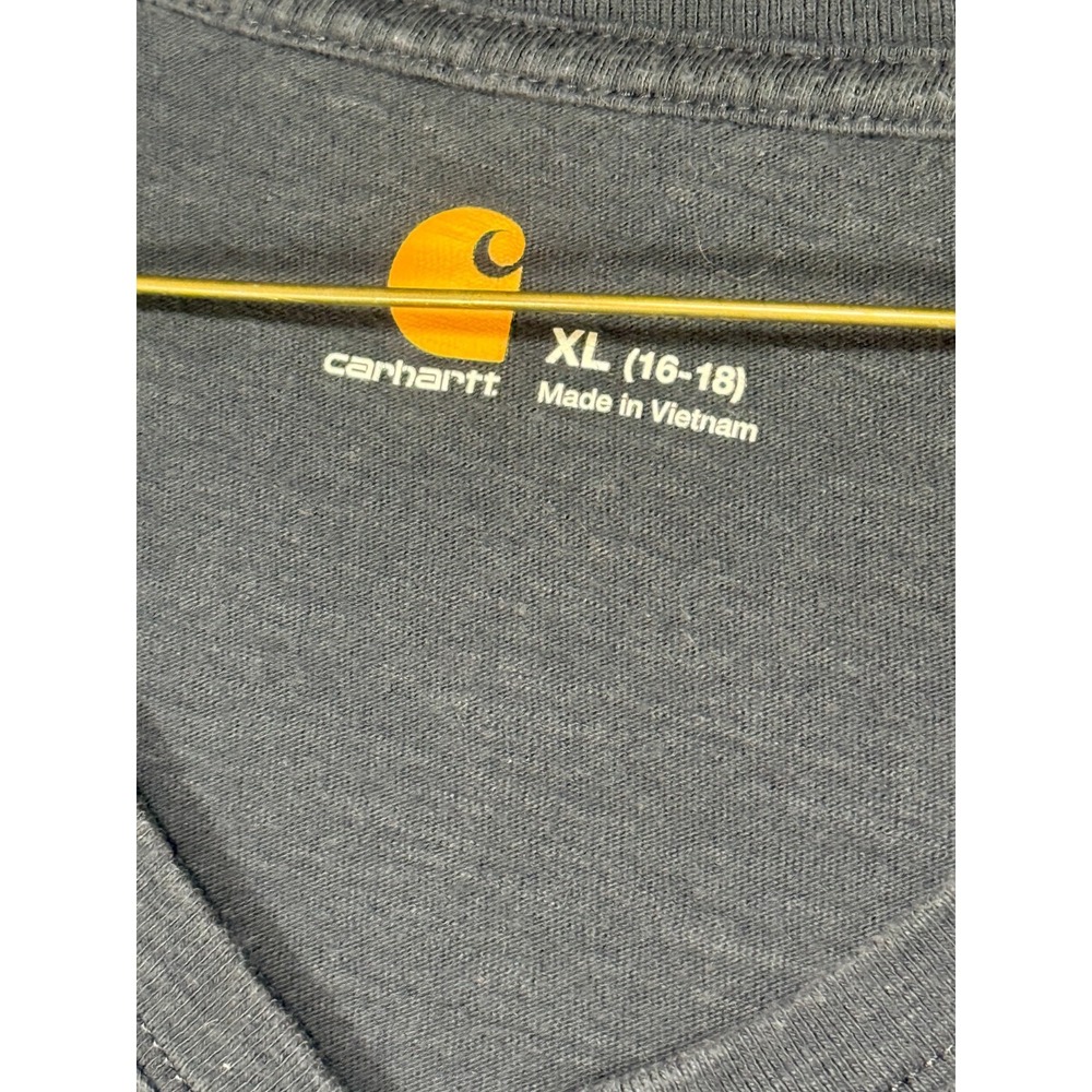Carhartt Womens XL 16-18 Long Sleeve V-Neck Shirt Slate Blue Script Sleeve Logo - Picture 4 of 4